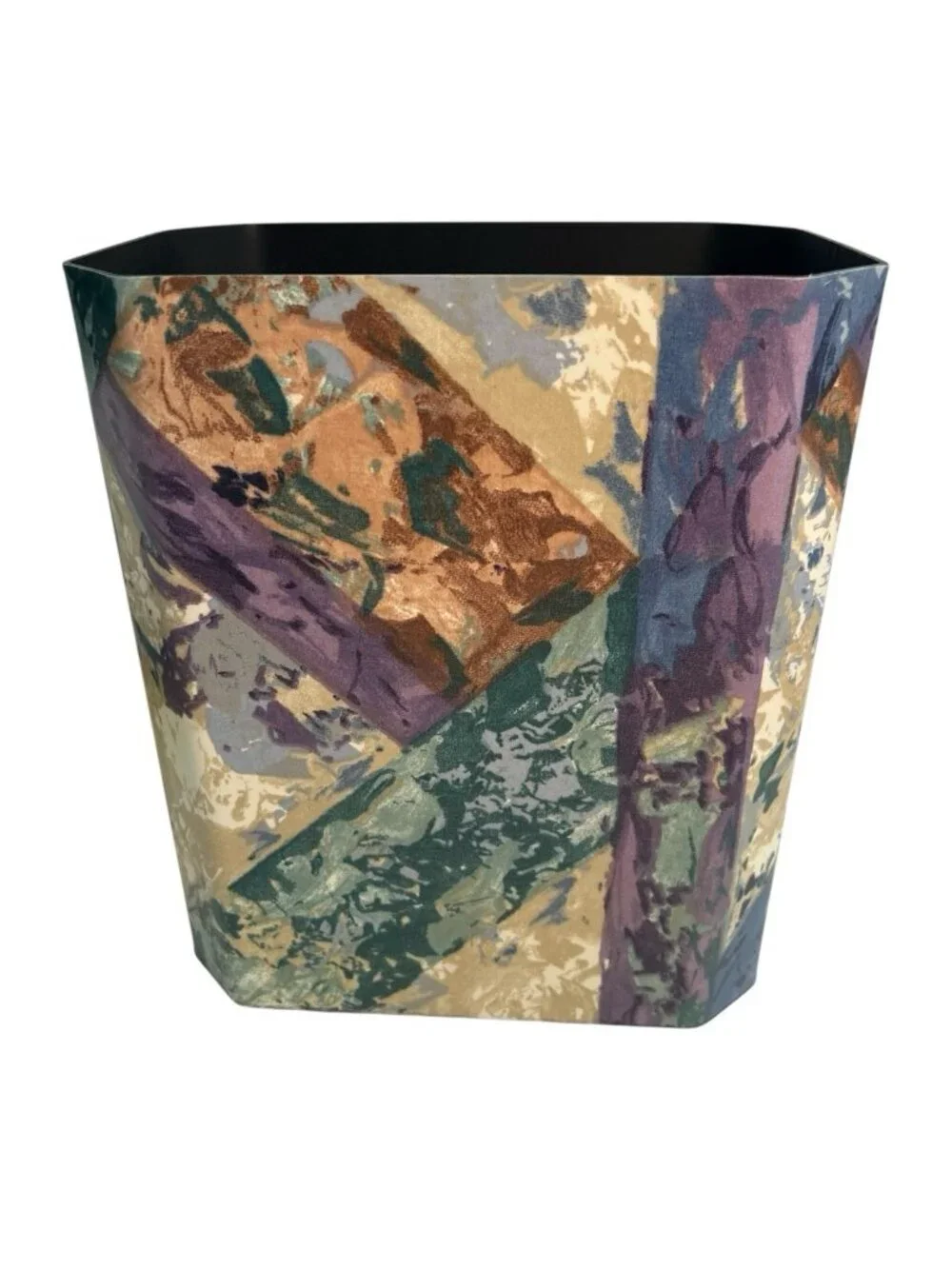 Vtg Wamsutta Abstract Geometric Waste Paper Basket 1990s Purple Blue Beige Green